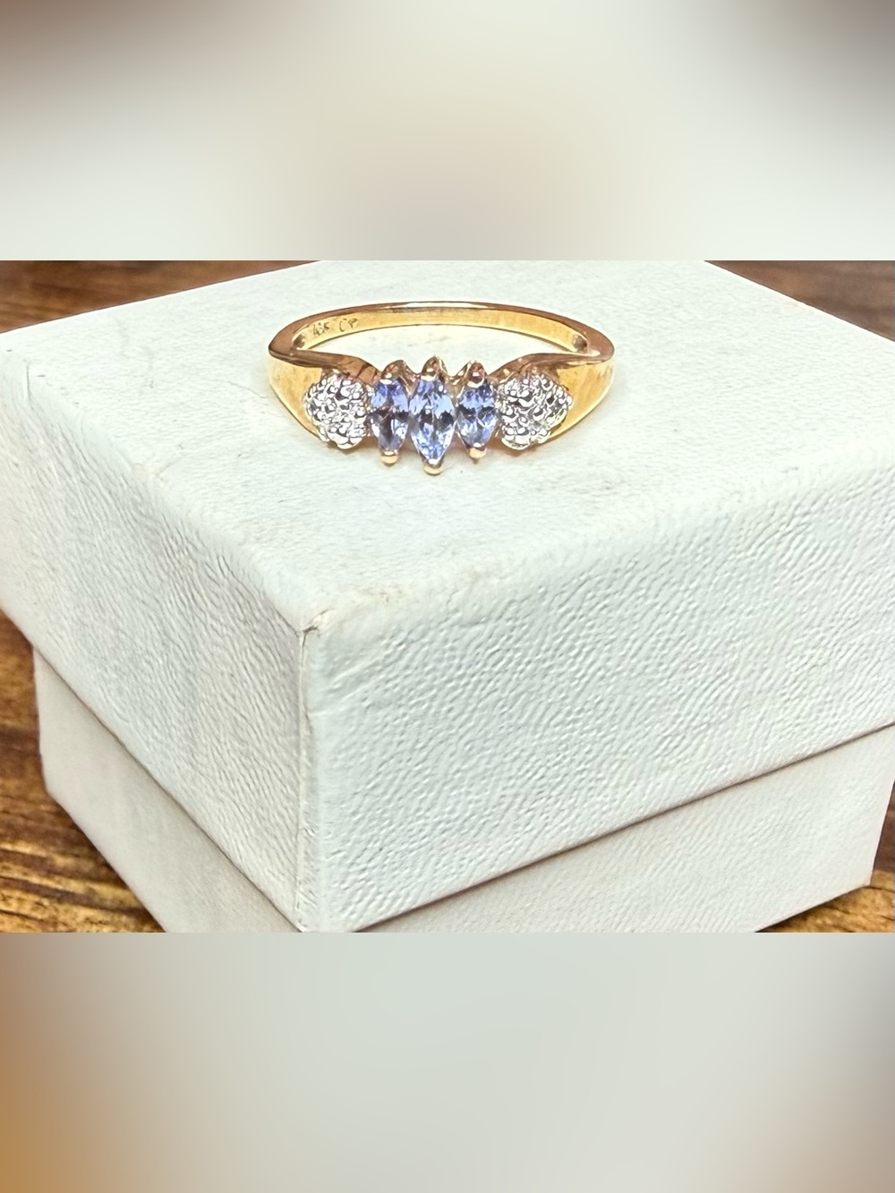 10k Gold Marquise Tanzanite Ring with Diamond Accent
